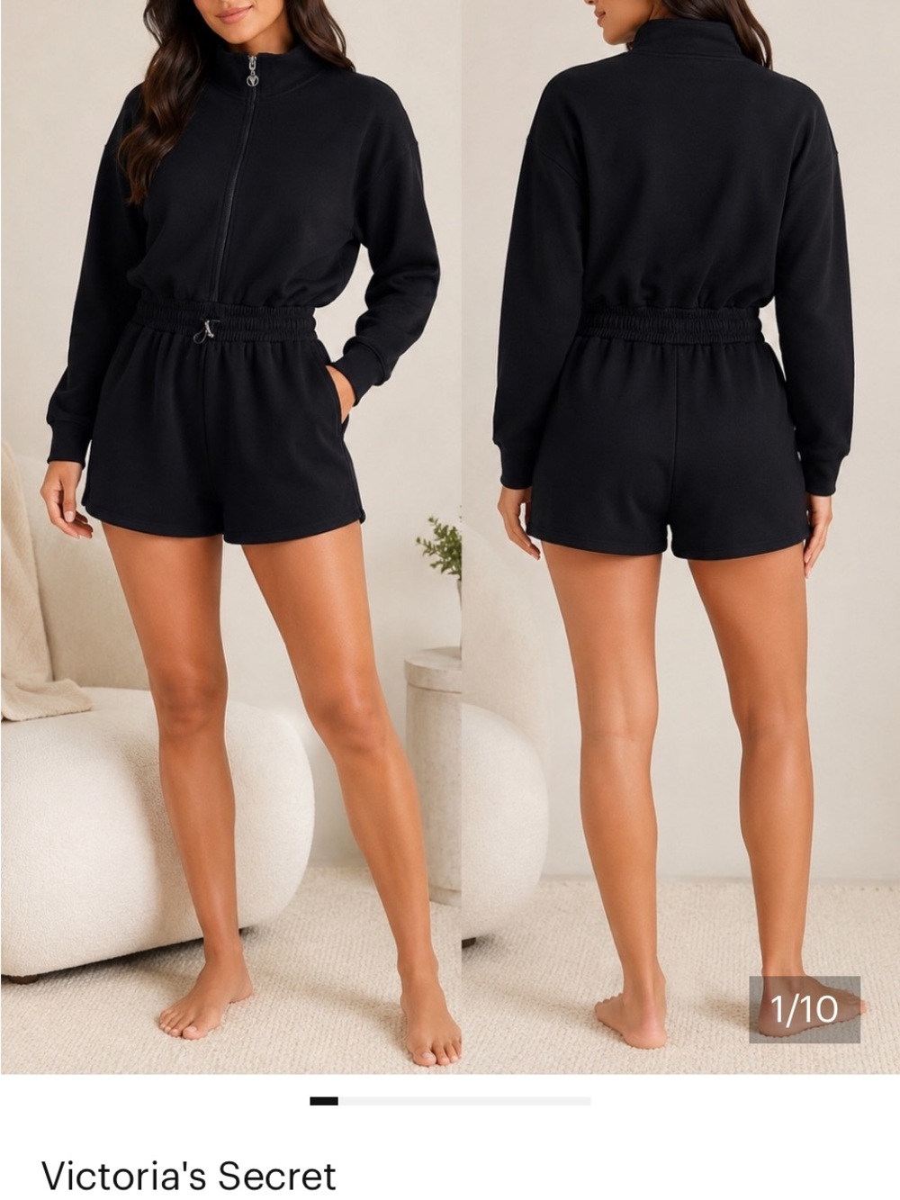 Victoria's Secret On Point Ballet Black Zip-Front Romper